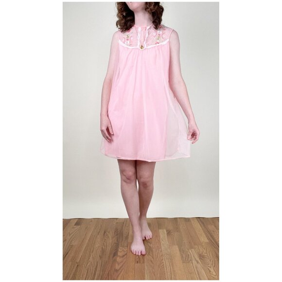 Vintage Embroidered Floral Lace Baby Doll Slip Mini Dress Nightgown Chemise PJs - Picture 2 of 8